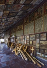 Votive plaques in the walkway around the Chapel of Grace, Kapellplatz, place of pilgrimage,