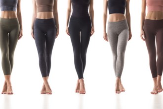 Collage of beautiful women legs in yoga pants. Concept of active sporting lifestyle physical