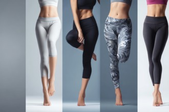 Collage of beautiful women legs in sport pants. Concept of active sporting lifestyle physical