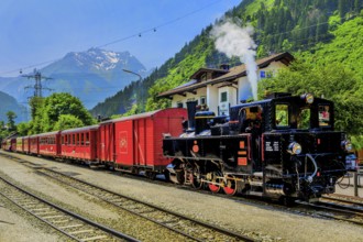 Historic Zillertal railway with steam locomotive, Zillertal, Zillertal Alps, Tyrol, Austria