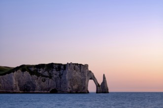 Rock arch Falaise or Porte d'Aval and rock needle Aiguille, Étretat, sea, steep coast, cliffs,