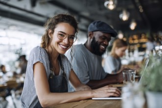 Business lunch in cafe where business ideas can be discussed in informal setting, AI generated