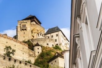View of Trencín Castle from the old town centre, Capital of Culture 2026, Trencín, Slovakia