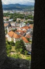 View from the castle of the town of Trencín, the parish church of the Nativity of the Virgin Mary