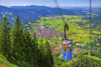 Laberberg cable car with view of the village, Oberammergau, Ammertal, Ammergebirge, Upper Bavaria,