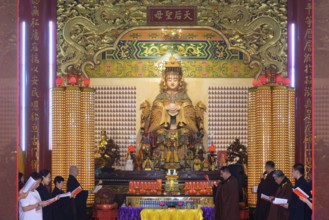Thean Hou Temple to the Goddess Mazu, Prayers in the Intercession shrine, Kuala Lumpur, Malaysia,