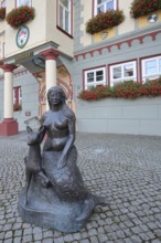 Landmark Slusia, mermaid, fairy, deer figure, female figure, town history, legend, town hall,