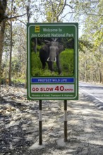 Sign Welcome to Jim Corbett National Park, Corbett National Park, near Ramnagar, Uttarakhand State,