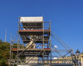 Scaffolded sculpture on the castle bridge on the Spree Canal, Berlin, Germany