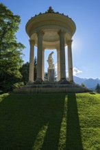 Statue of Venus with Cupid in the Temple of Venus above the terraced gardens, backlight, long