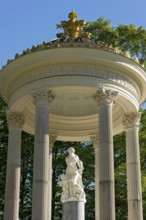 Statue of Venus with Cupid in the Temple of Venus above the terraced gardens, park of Linderhof