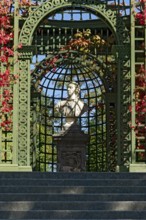 Decorative bust, nobleman in rococo style in the arcade, park of Linderhof Castle, UNESCO World