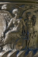 Mythological depiction, relief on a vase, ornamental ceramic vessel in Rococo style, west parterre,