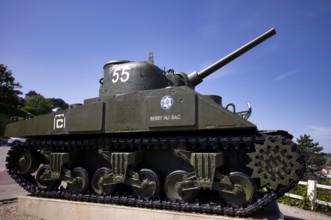 US-American Sherman tank Berry au Bac, emblem of the French liberation army, standing on the former