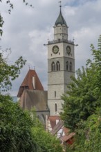 Tower of Überlingen Minster, St Nicholas, built in 1350 and 1576 in the late Gothic style,