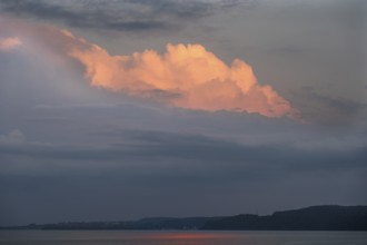 Cluster clouds in the evening light at Lake Constance, Überlingen, Baden-Württemberg, Germany