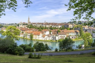Bern City on the River Aare Old Town with Bern Minster Church in Bern, Switzerland