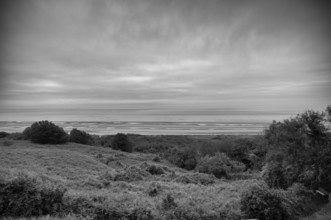 View of Omaha Beach, D-Day, Operation Overlord, black and white, Saint-Laurent-sur-Mer near