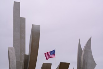 Operation Overlord, US flag, flag of the USA over Les Braves, monument of Anilore Banon,