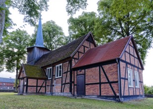 Prorep village church, a half-timbered church with a wooden tower, in the village centre. Porep is