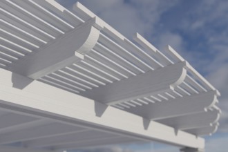 Detail abstract of A beautiful marble and wood pergola patio cover