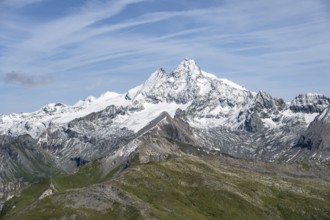 Summit of the Großglockner with snow, view from the summit Böses Weibl, Schober group, Hohe Tauern