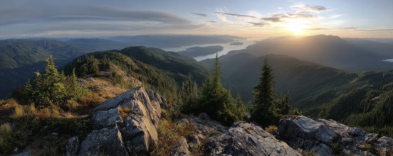 Beautiful Panoramic View of Canadian Nature Landscape from the top of the Mountain during a sunny