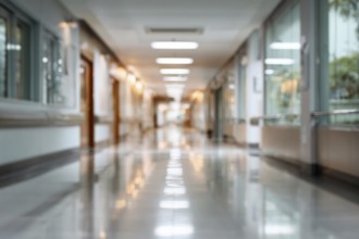 Blur image background of corridor in modern hospital or clinic, AI generated