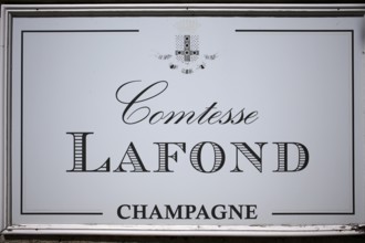 Sign, logo, head office, company headquarters, headquarters, champagne brand Comtesse Lafond,