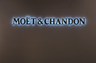 Logo, lettering, headquarters of the champagne brand Moët & Chandon, part of the luxury goods group