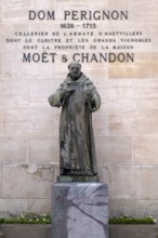 Dom Perignon statue, headquarters of the champagne brand Moët & Chandon, part of the luxury goods