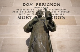 Dom Perignon statue, headquarters of the champagne brand Moët & Chandon, part of the luxury goods
