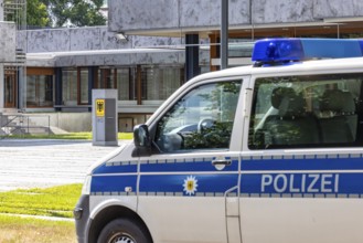 Federal Constitutional Court (BVerfG) . Exterior view with official sign and federal eagle.