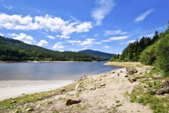 Beautiful mountain lake in the Black Forest in Forbach in Germany called Schwarzenbach Reservoir
