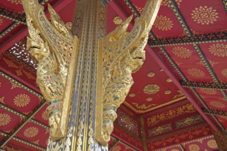Golden dragons with ornaments and jewellery at the Siamese Sala-Thai I temple, Asian, detail, two,