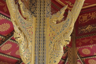 Golden dragons with ornaments and jewellery at the Siamese Sala-Thai I temple, detail, two, dragon