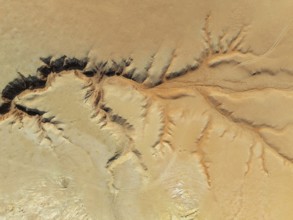 Canyon in the Tsondab Valley in the Namib Desert. Aerial view. Drone shot. Namibia