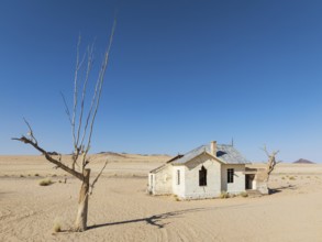 The long abandoned Garum train station in the southern Namib Desert. Aerial view. Drone shot.