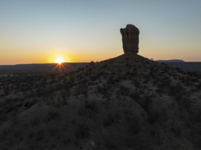 The Vingerklip (rock finger) at sunrise. Aerial view. Drone shot. Damaraland, Namibia