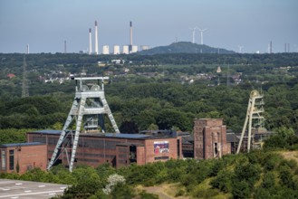 The double headframe of the disused Ewald mine, shaft 7, on the right headframe shaft 2, in Herten,