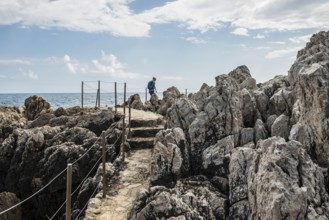 Picturesque wild hiking trail on the coast, Sentier du Littoral, Cap d'Antibes, Antibes, Provence