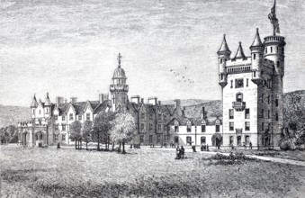 Balmoral castle in Scotland, residence of the Queen of England, 1888, Historical, digitally