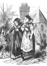 The cane and its use as a support in old age, 1888, Historical, digitally enhanced reproduction of