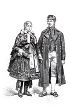 Traditional traditional costume, farmer and farmer's wife from the Pyritzer Weizacker around 1880,