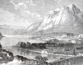 View of Lecco on Lake Como, c. 1888, Lombardy, Italy, Historical, digitally enhanced reproduction