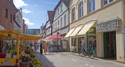 Buildings and shops in Grosse Straße, a pedestrianised street in the old town of Verden. Verden,