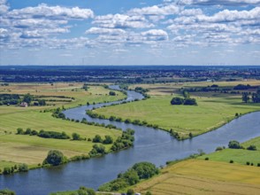 The Aller flows into the Weser at Verden. Aerial view, looking upstream, with the Aller on the left