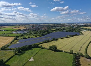 Solar field near Hoya, aerial view. Hoya, Lower Saxony, Germany
