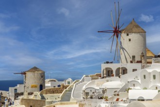 Windmills on Oia Santorini Greece