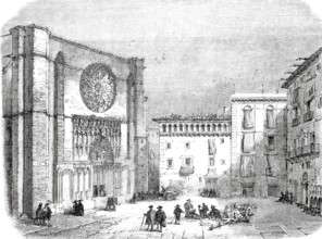 The church Basilica de Santa Maria del Pi in 1888, Barcelona, Spain, digitally enhanced